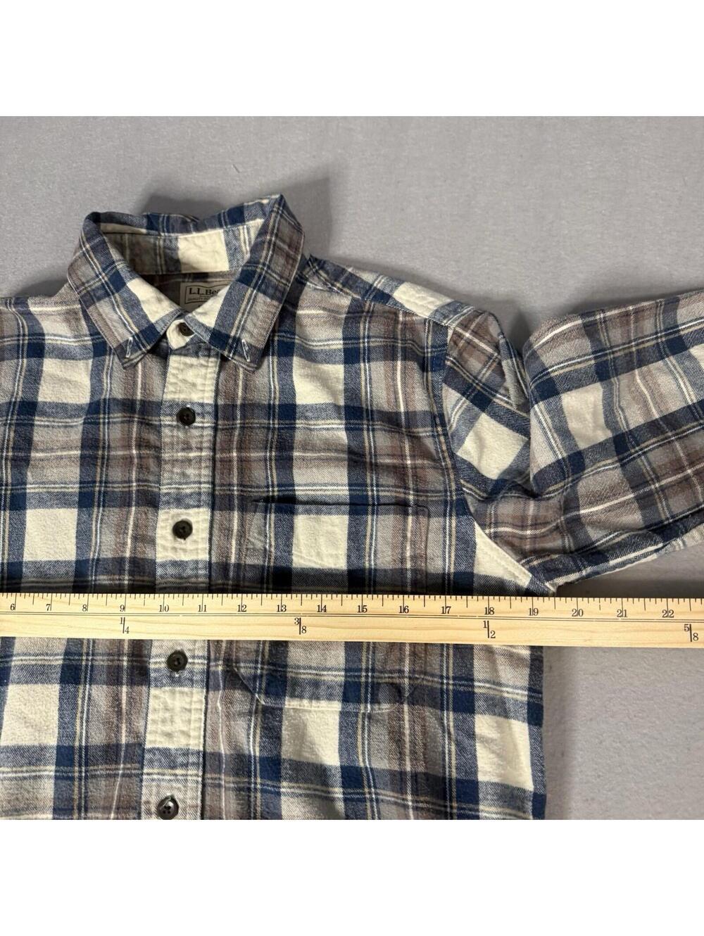LL‎ Bean Slim Fit Flannel Shirt Men’s M Blue Brown Tartan Plaid Button Up Casual - Picture 7 of 11